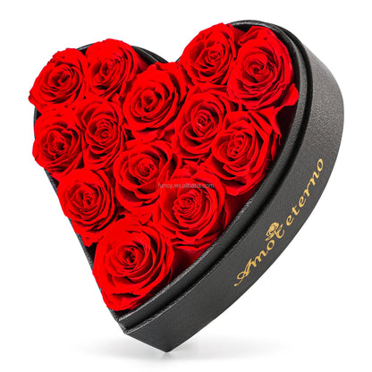 Big heart shaped box filled with multicolored roses