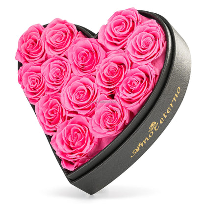 Big heart shaped box filled with multicolored roses