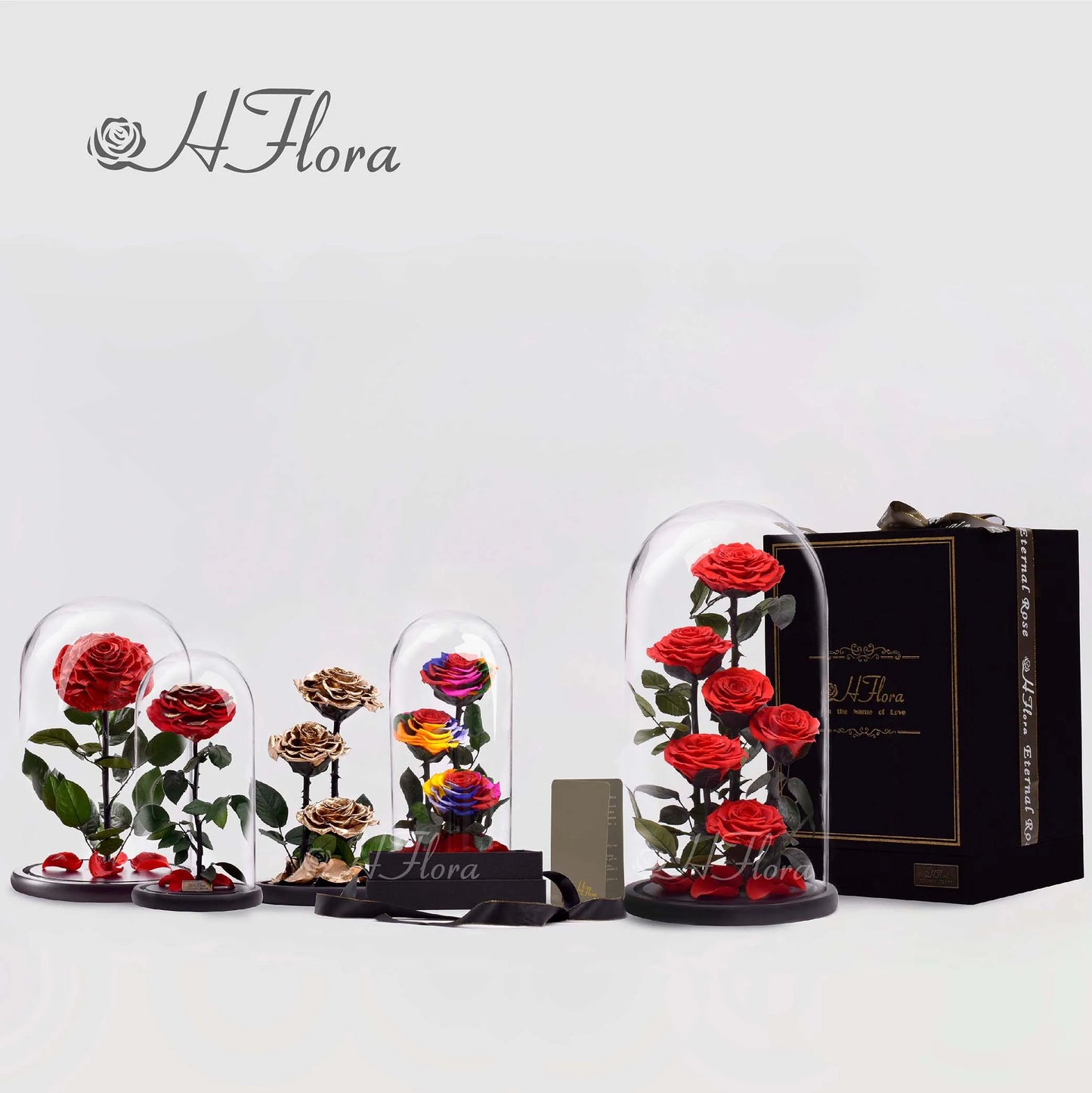 Beautiful multicolored roses encased in glass