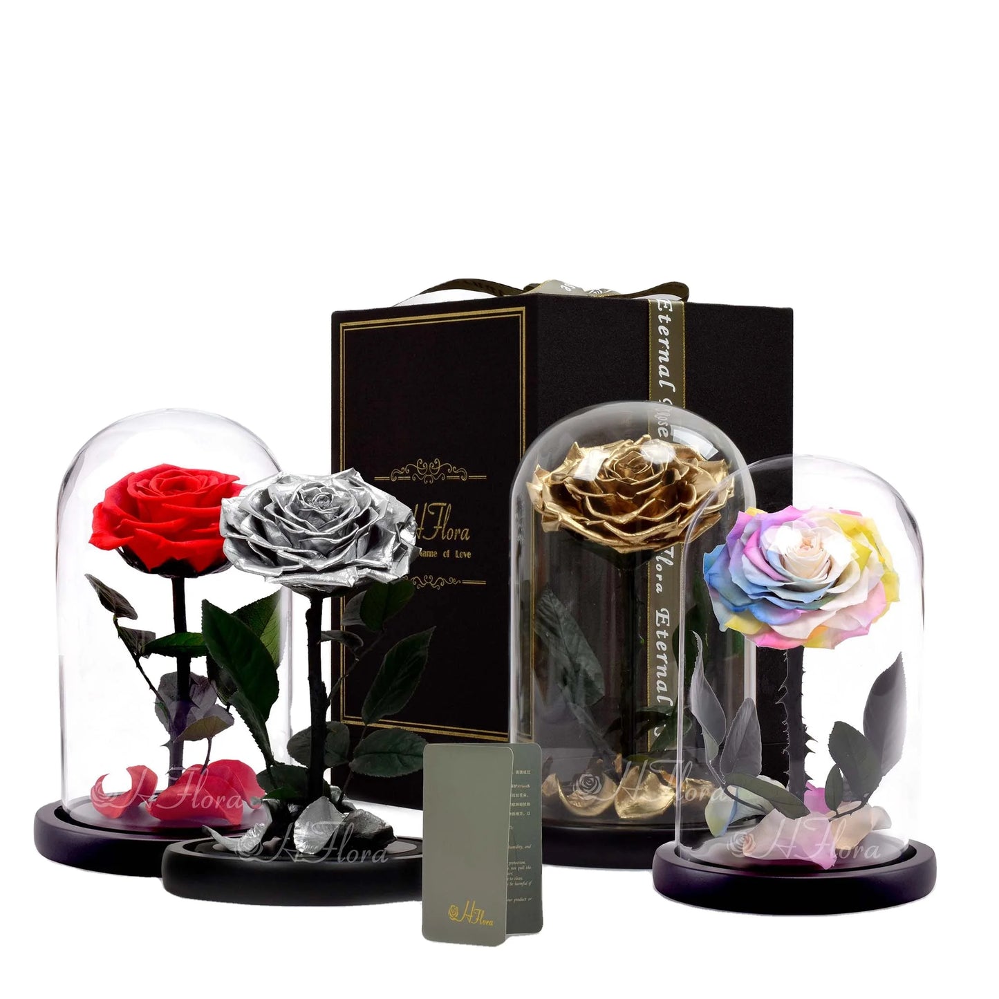 Beautiful multicolored roses encased in glass