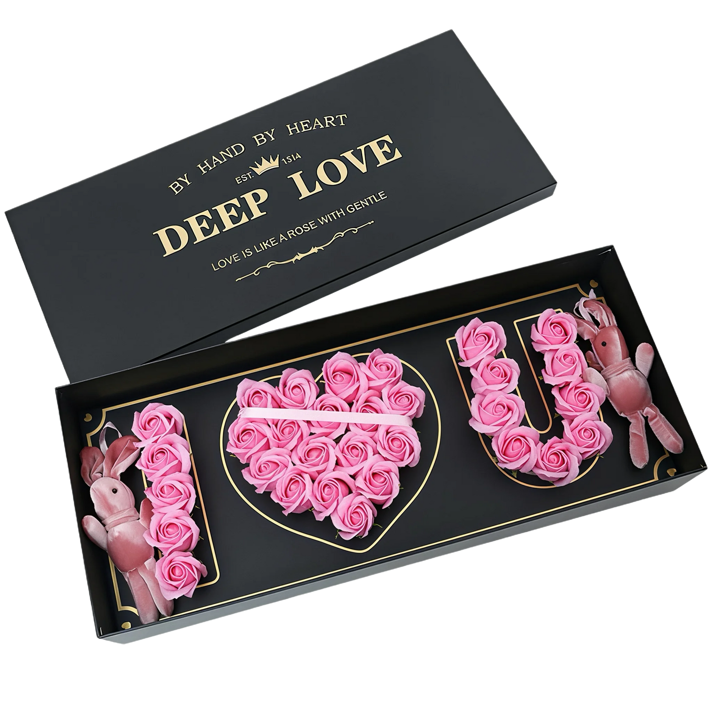 Very cute box with "I <3 U" made of roses