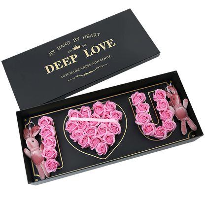 Very cute box with "I <3 U" made of roses