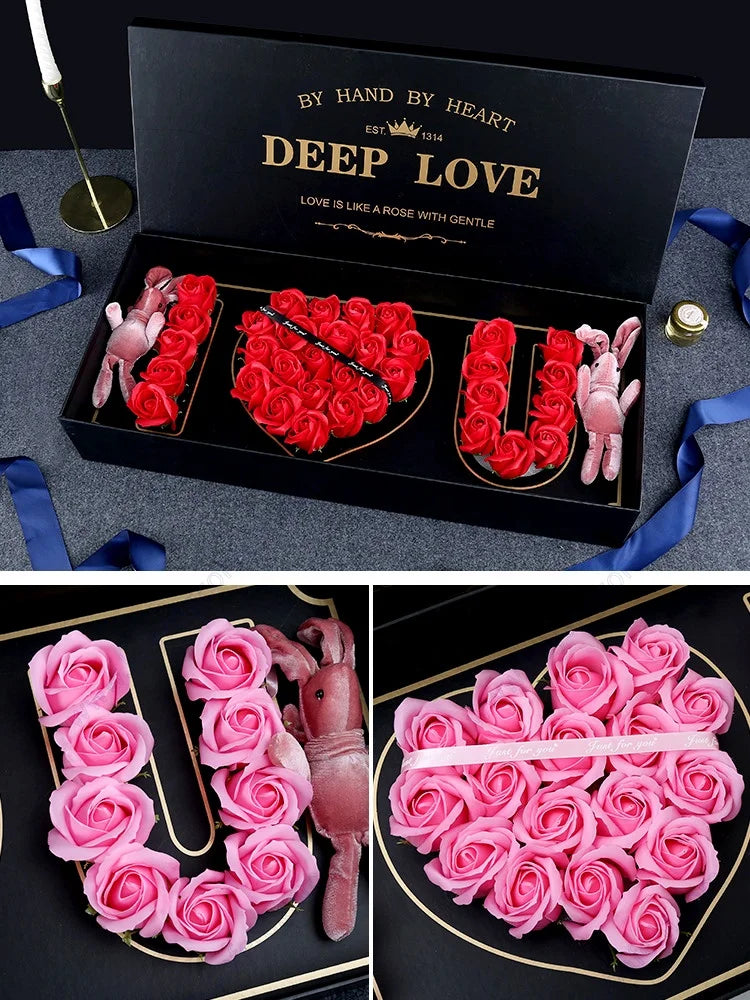 Very cute box with "I <3 U" made of roses