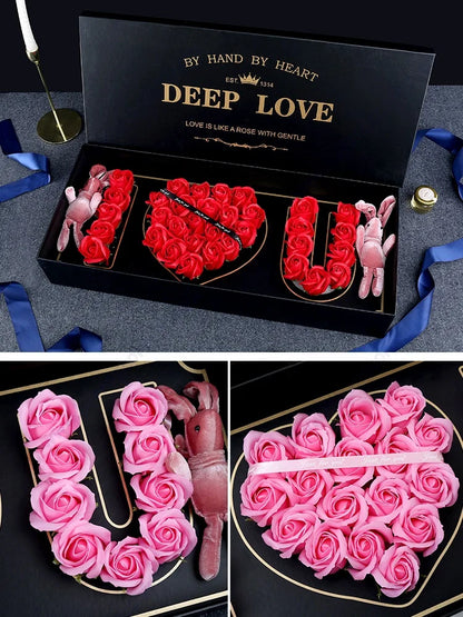 Very cute box with "I <3 U" made of roses
