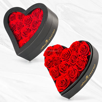 Big heart shaped box filled with multicolored roses