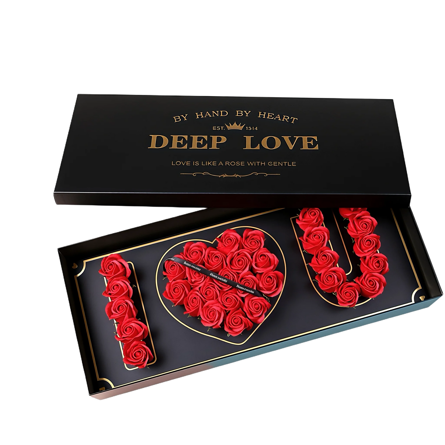 Very cute box with "I <3 U" made of roses