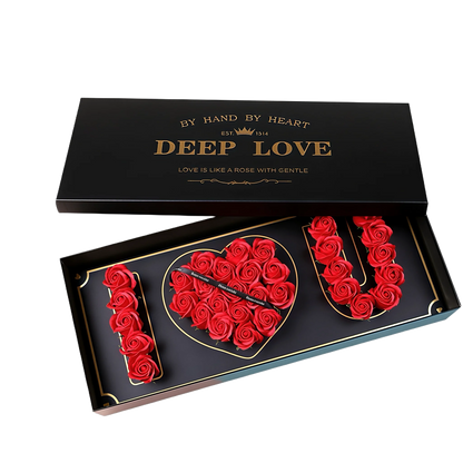 Very cute box with "I <3 U" made of roses
