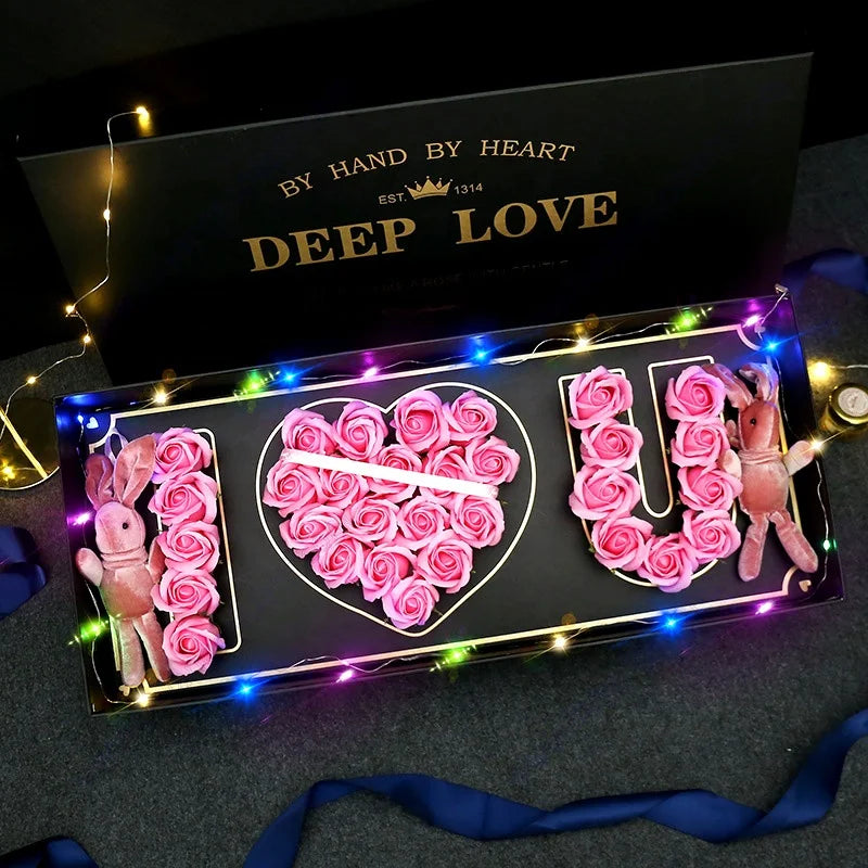 Very cute box with "I <3 U" made of roses
