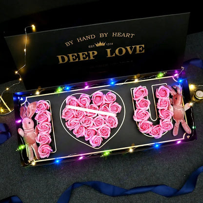 Very cute box with "I <3 U" made of roses