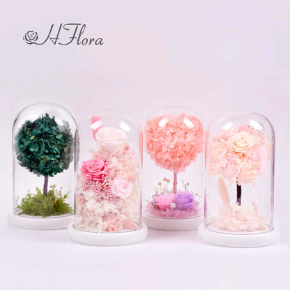 Beautiful multicolored roses encased in glass