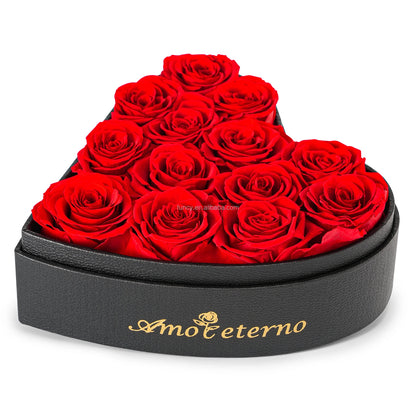 Big heart shaped box filled with multicolored roses