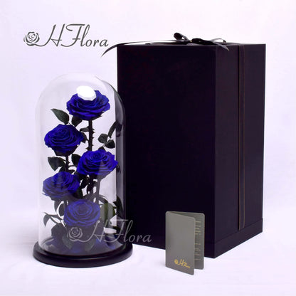 Beautiful multicolored roses encased in glass