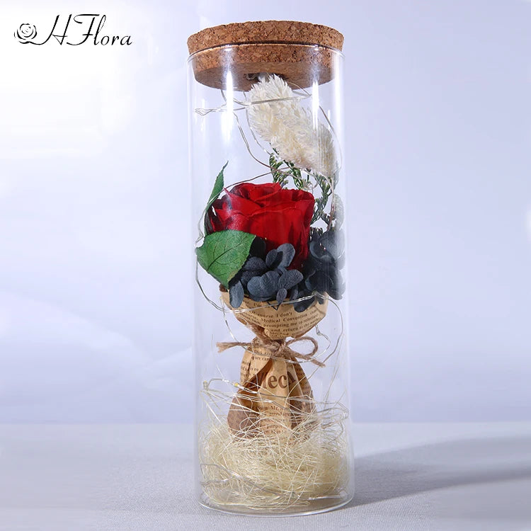 Beautiful multicolored roses encased in glass