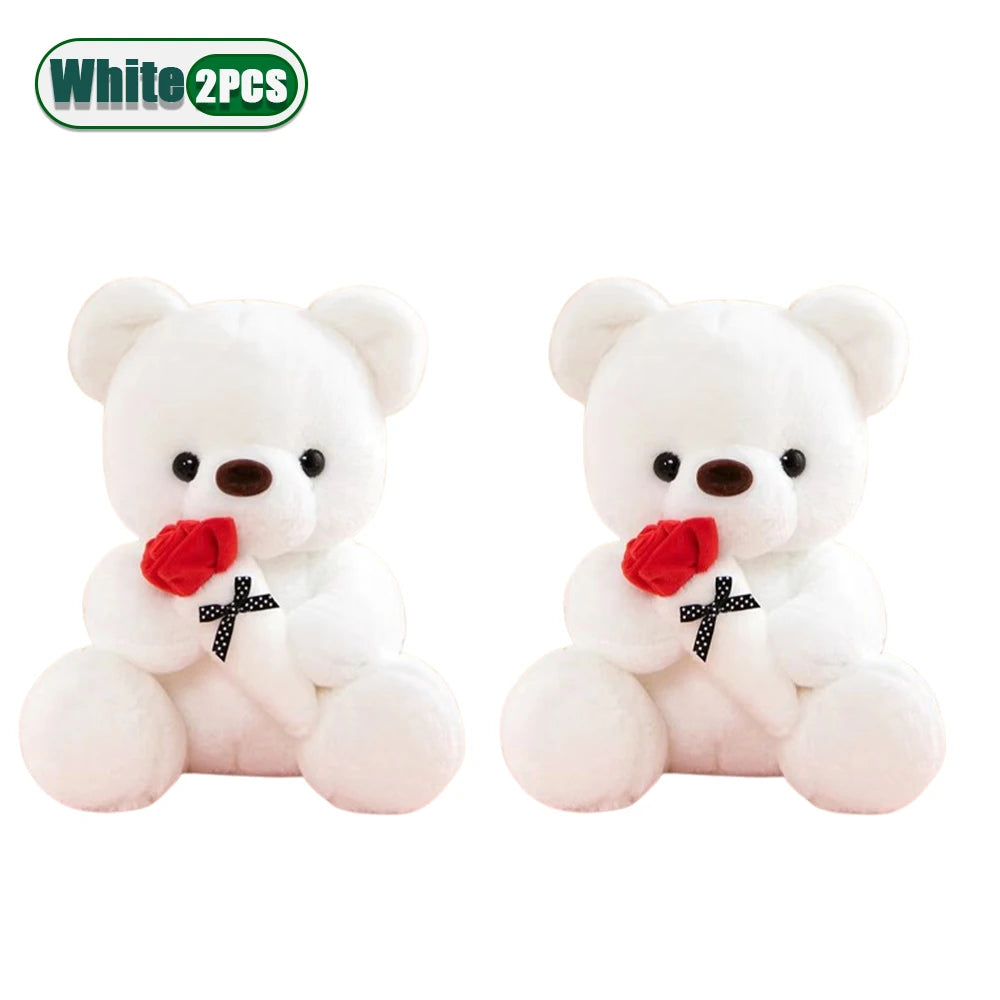 A cute bear plush with a rose bouquet