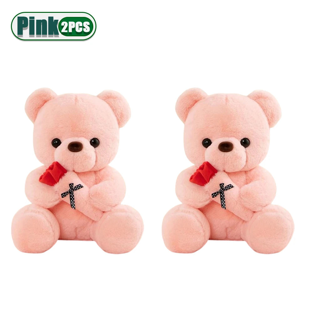 A cute bear plush with a rose bouquet