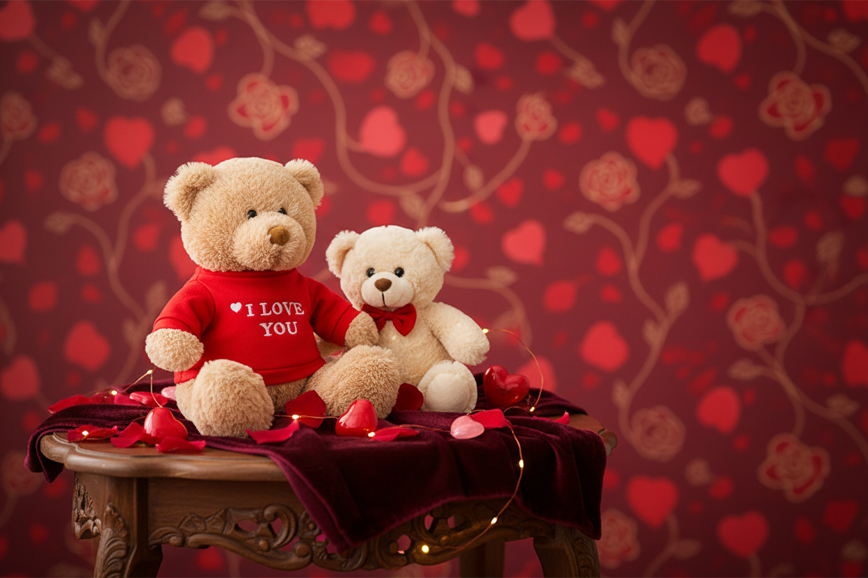 Romantic Valentine's banner with teddy bears